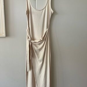 Cream Ribbed Sleeveless Dress